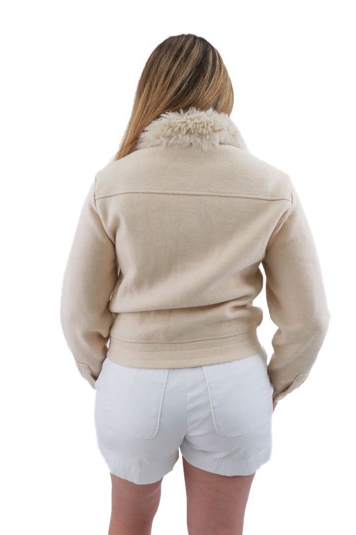 j.crew cream fuzzy collar jacket nwt (m)