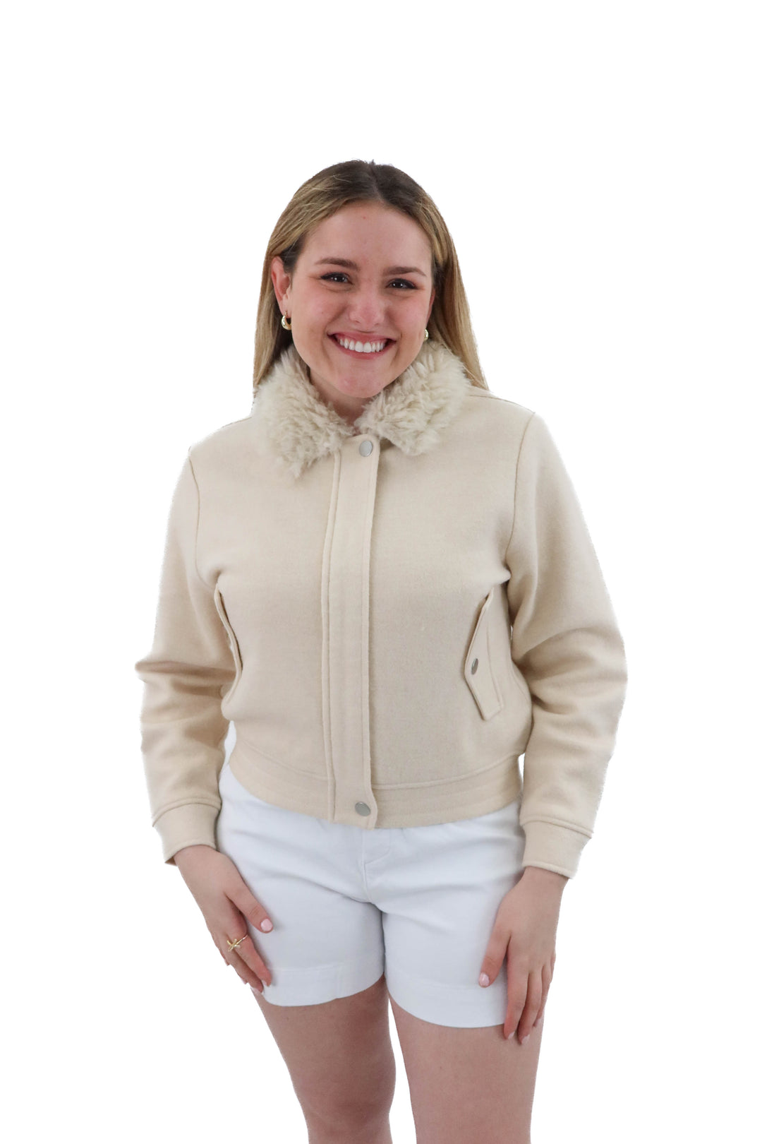 j.crew cream fuzzy collar jacket nwt (m)