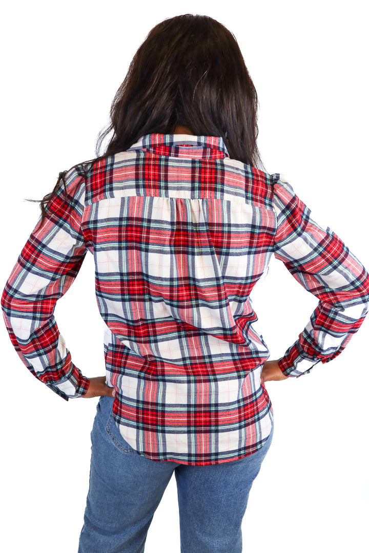 Loft red/navy/green plaid button up NWT (S; Retail $59.50)