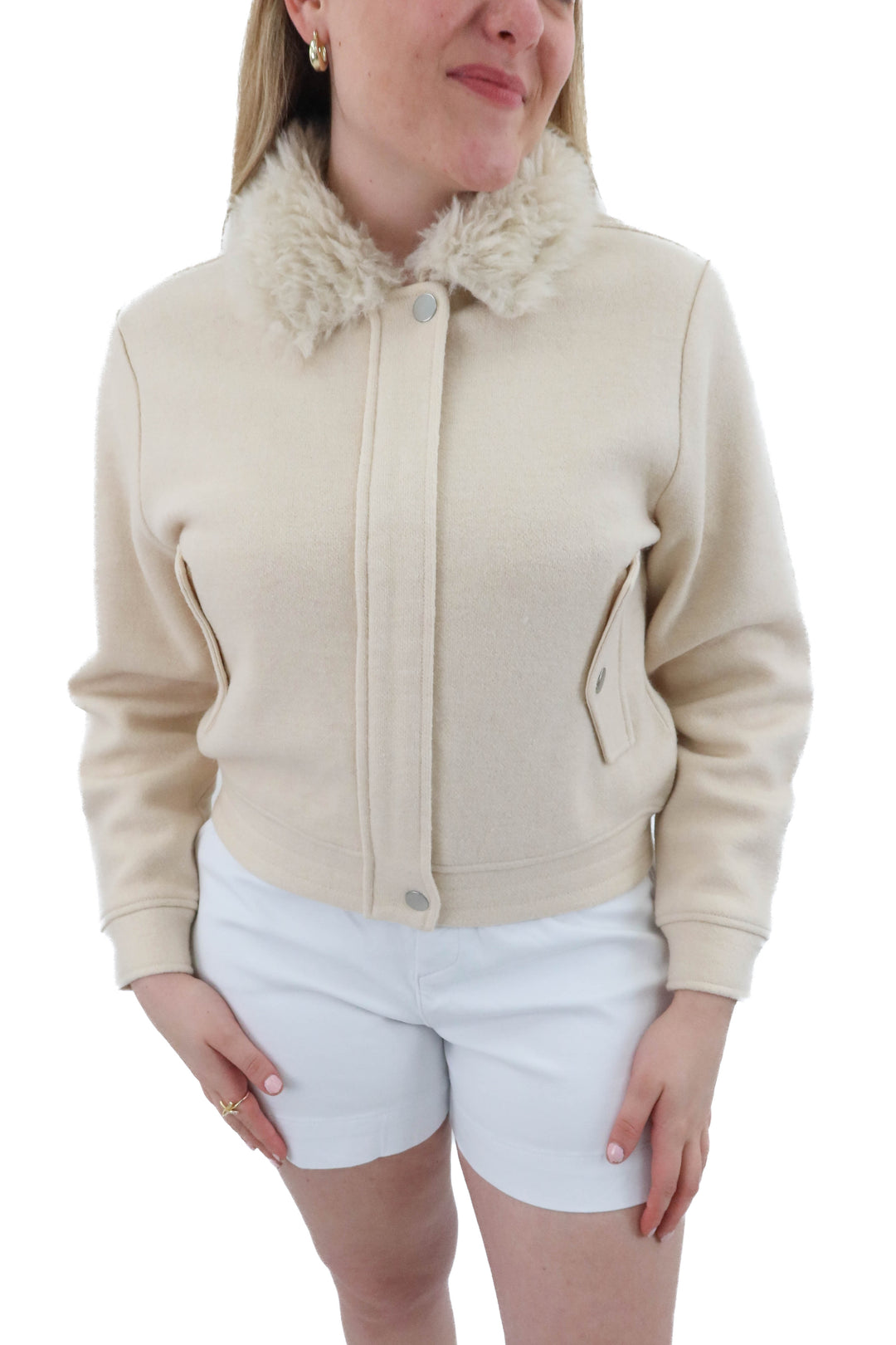j.crew cream fuzzy collar jacket nwt (m)