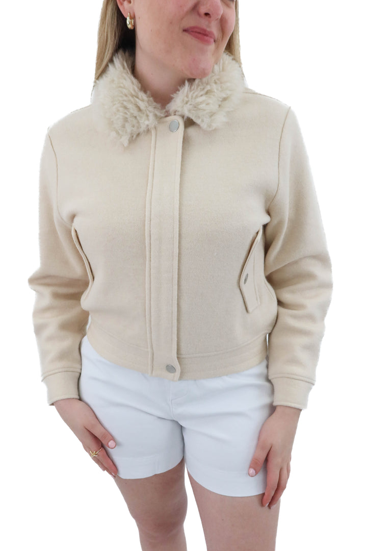j.crew cream fuzzy collar jacket nwt (m)
