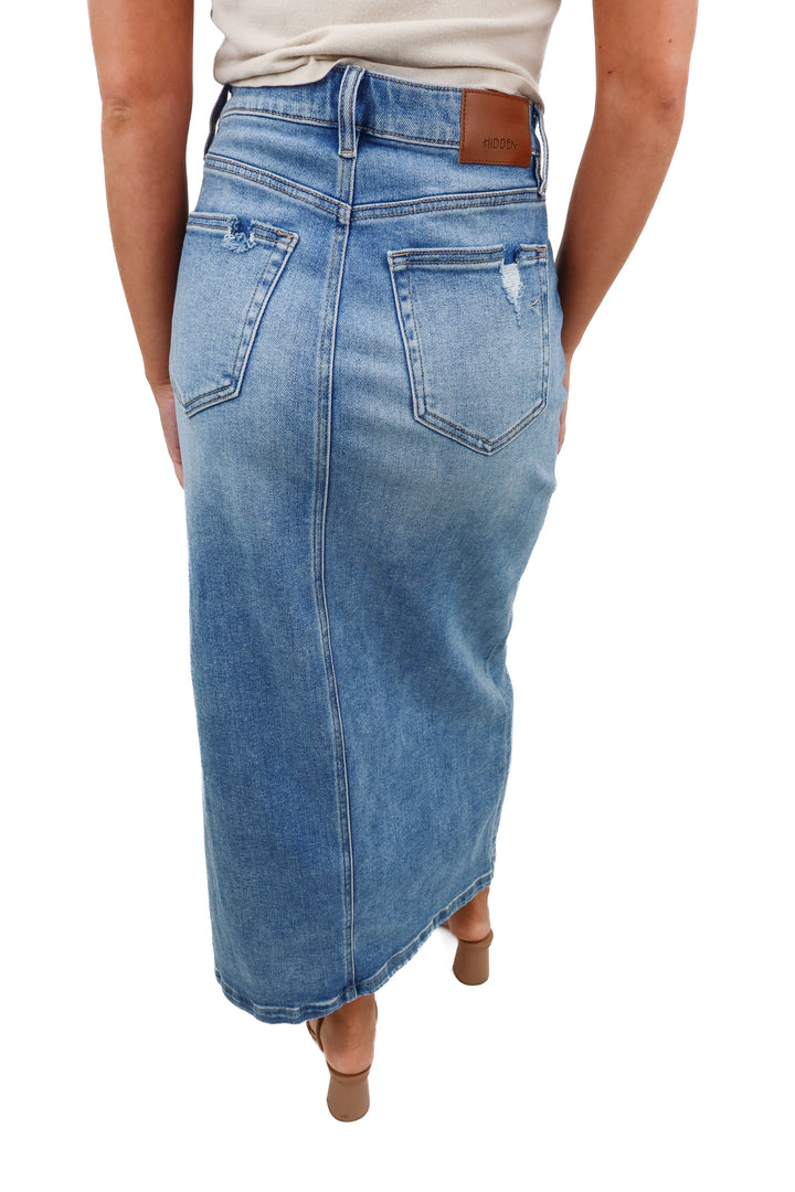 hidden light wash denim maxi skirt NWT (retail $69.99)