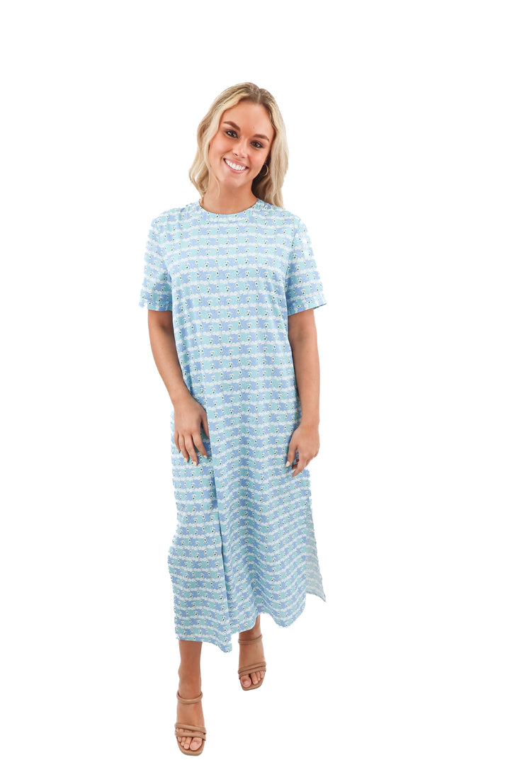 Hyacinth House Blue White Brentwood Caftan Dress (S; retail $158)