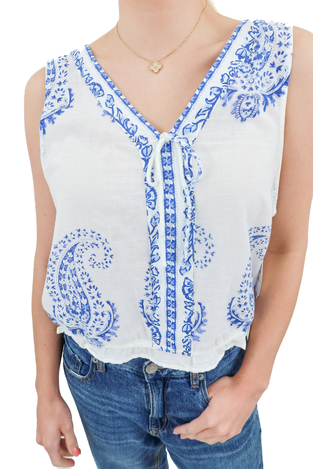 Lucky Brand white paisley print sleeveless top (S; retail $69.50)