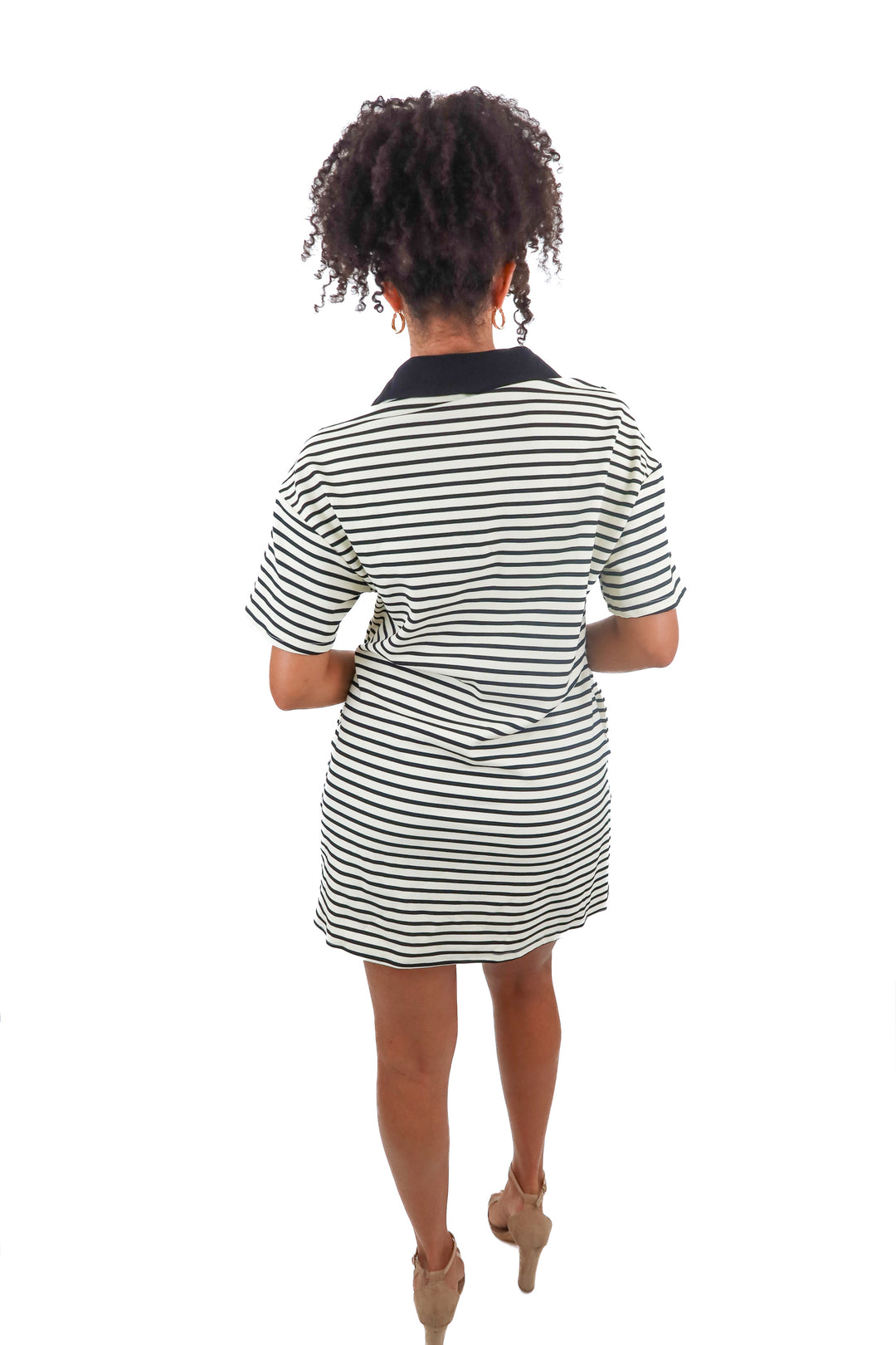 Vici cream black stripe polo mini dress (S)