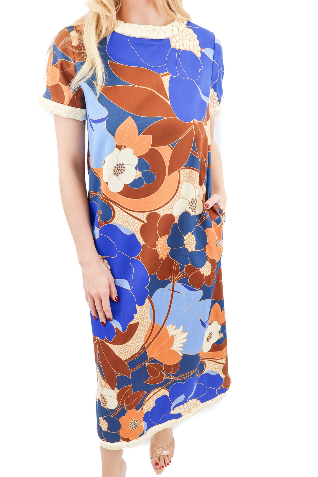Tuckernuck blue brown floral maxi dress (XS)