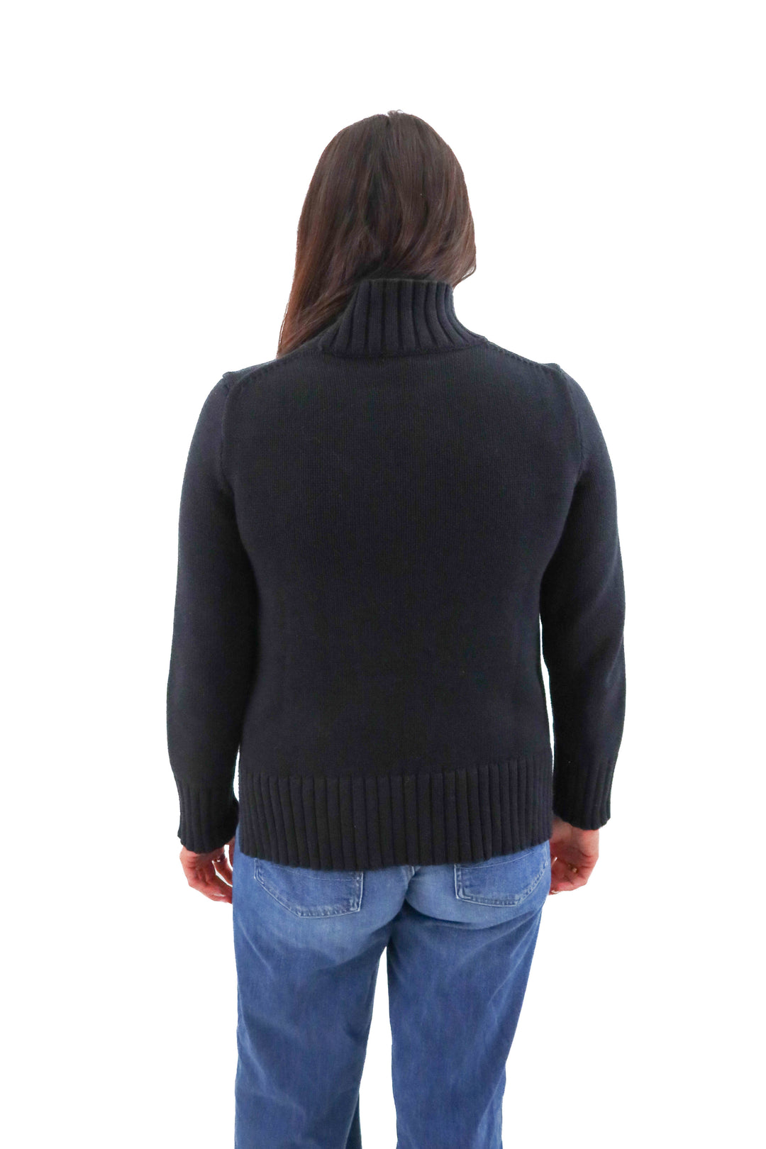 j.crew black crochet knit 100% cotton mock neck sweater (m)