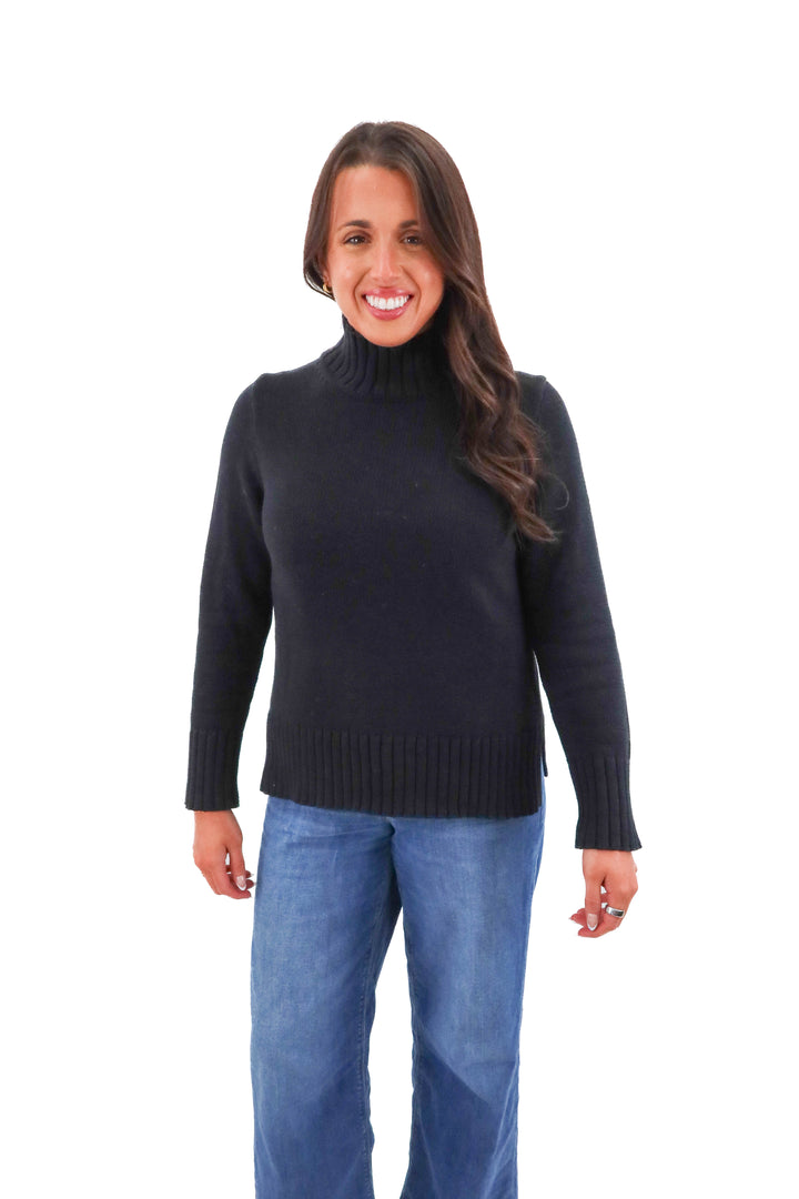 j.crew black crochet knit 100% cotton mock neck sweater (m)