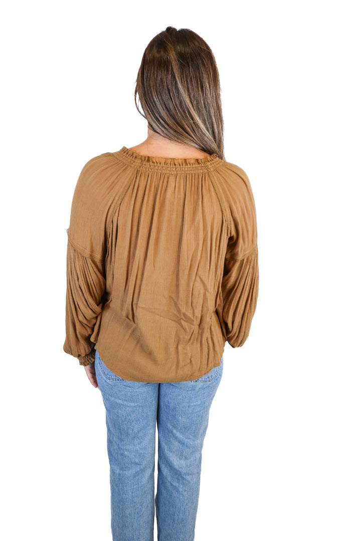 free people brown prarie blouse (M; retail $58)