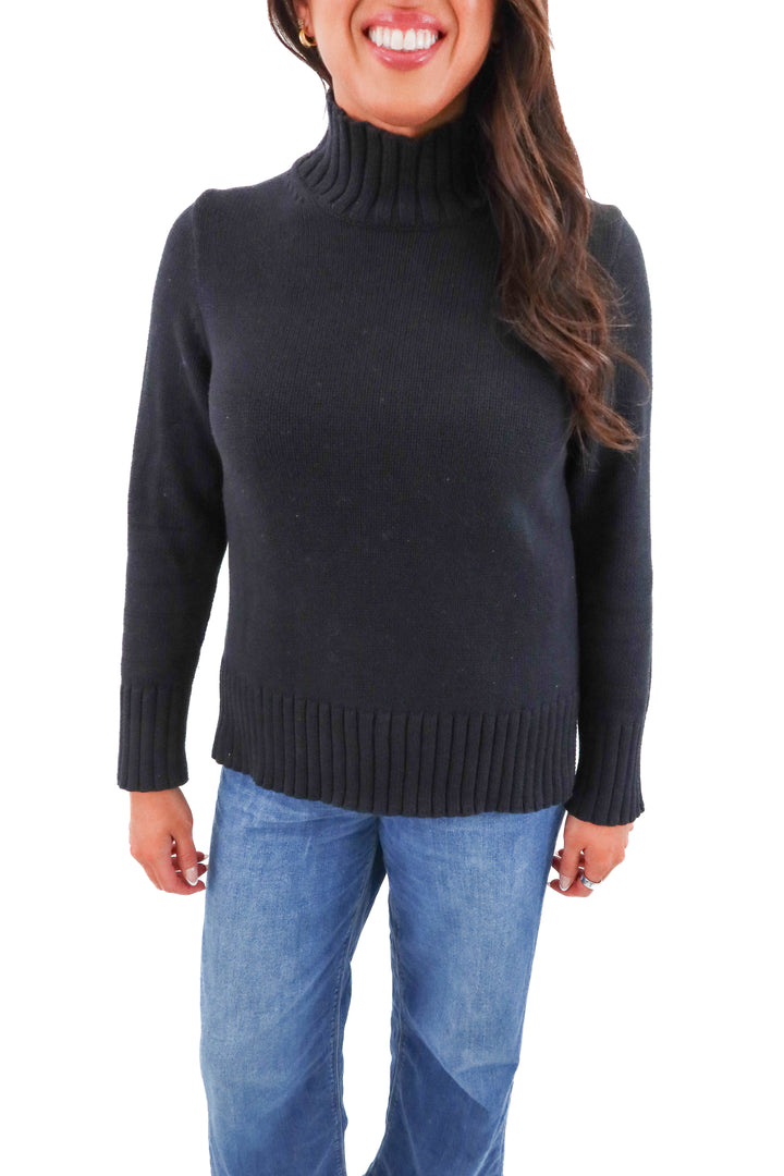 j.crew black crochet knit 100% cotton mock neck sweater (m)