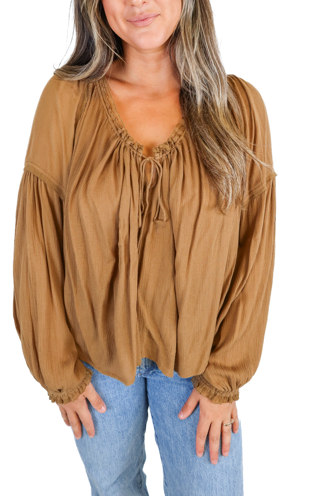 free people brown prarie blouse (M; retail $58)