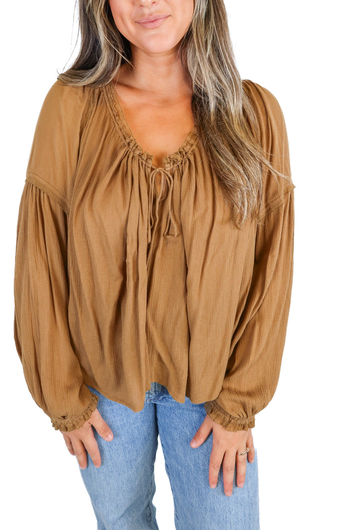 free people brown prarie blouse (M; retail $58)