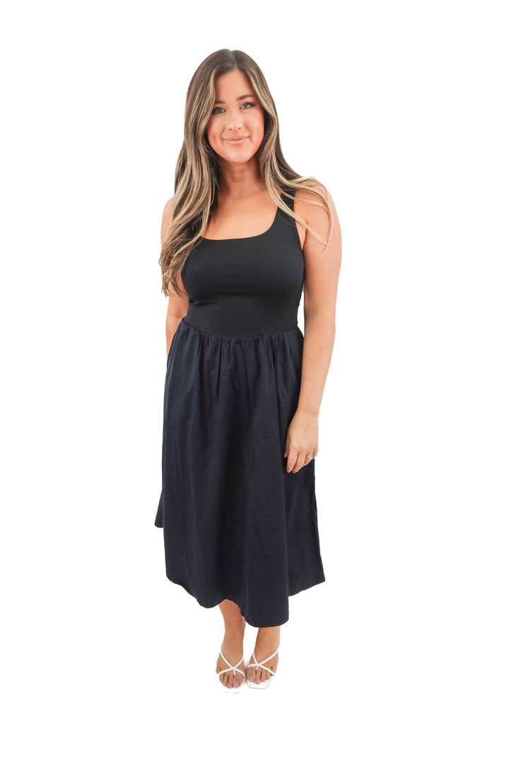 spanx black smooth jersey mix media dress NWT (retail $138)