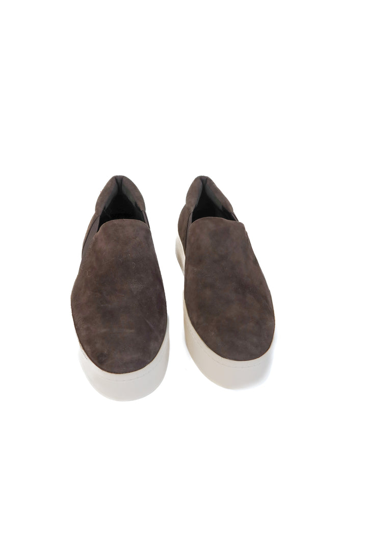 vince grey suede platform slip ons (8.5; retail $250)