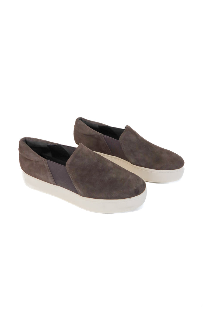vince grey suede platform slip ons (8.5; retail $250)