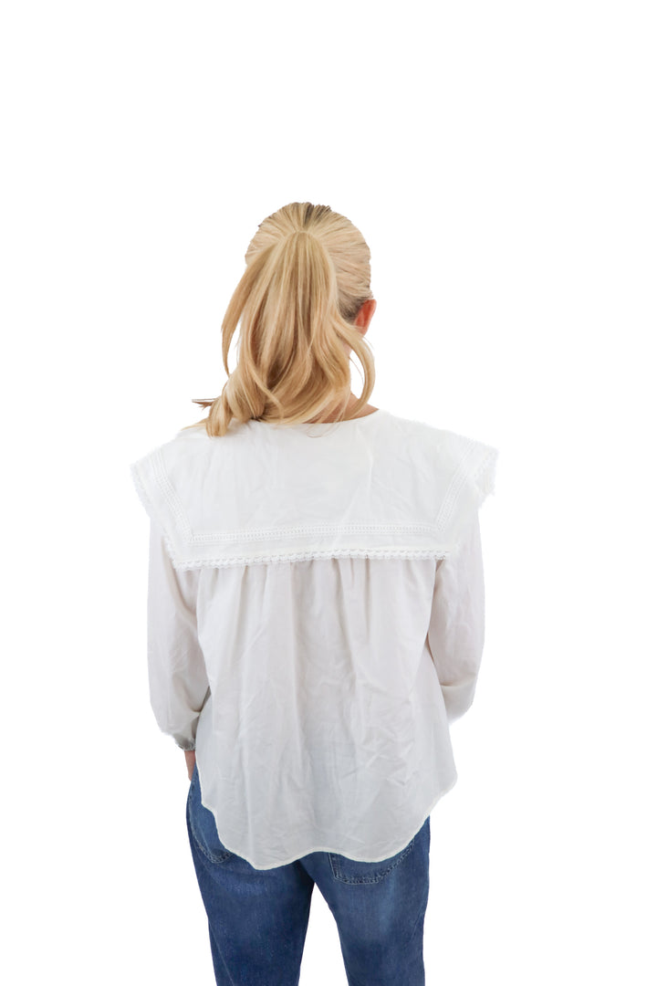 Zara cream collared lace trim blouse (11-12)