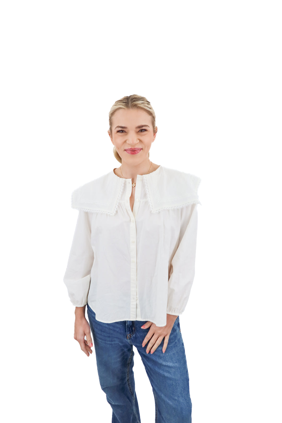 Zara cream collared lace trim blouse (11-12)