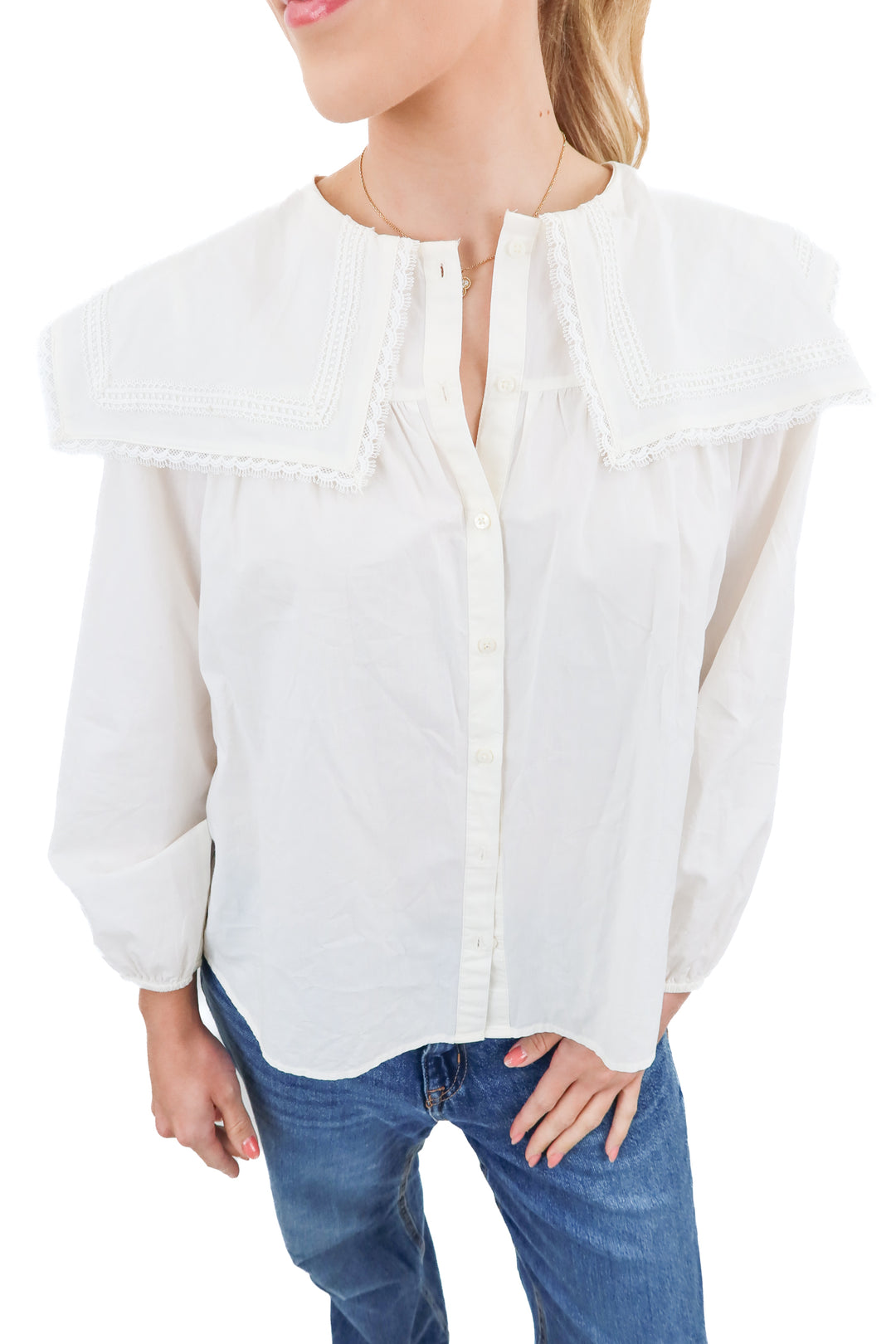 Zara cream collared lace trim blouse (11-12)
