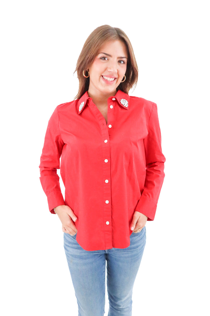 Ann Taylor red button up top (m; retail $85)
