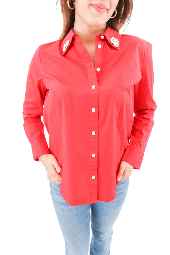 Ann Taylor red button up top (m; retail $85)