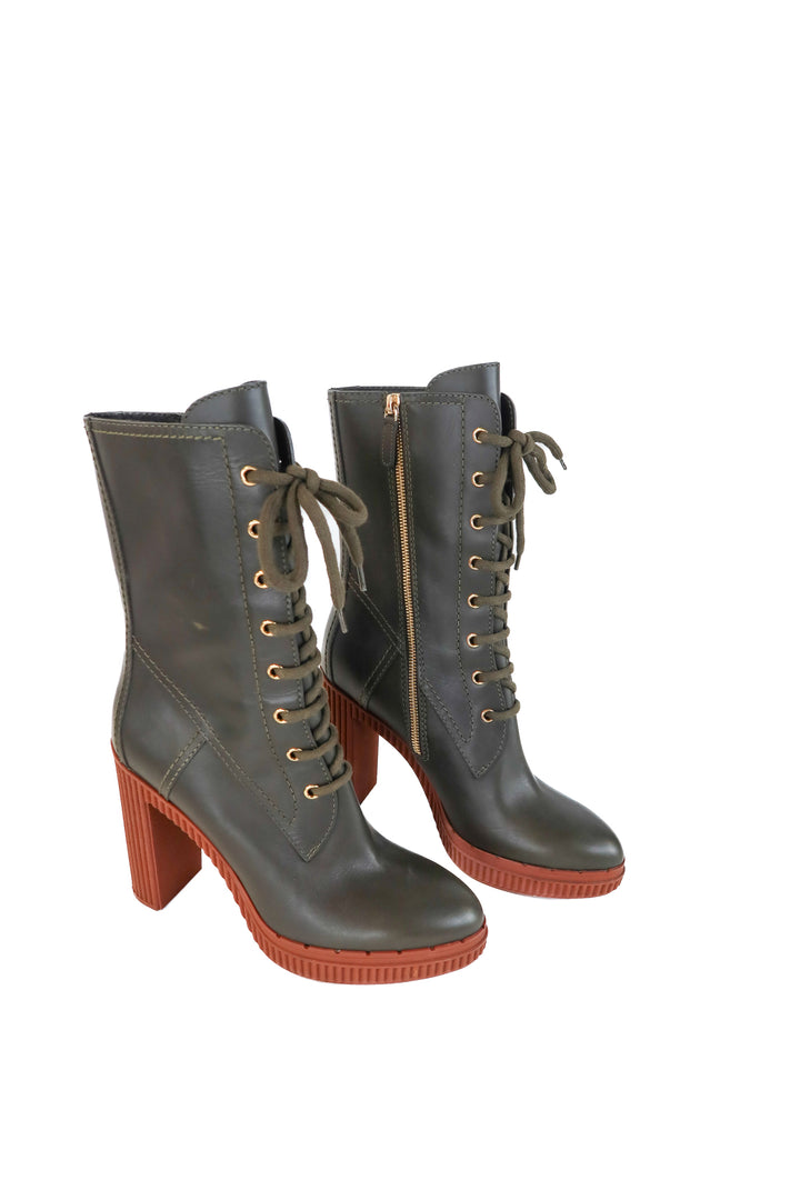 tods leather army green tall boots NWOT (39; est. retail $1,200)