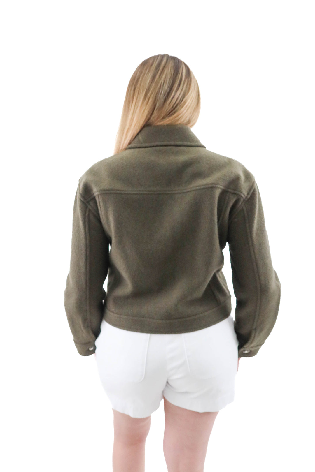 quince green merino wool cropped shirt jacket (m; retail $348)
