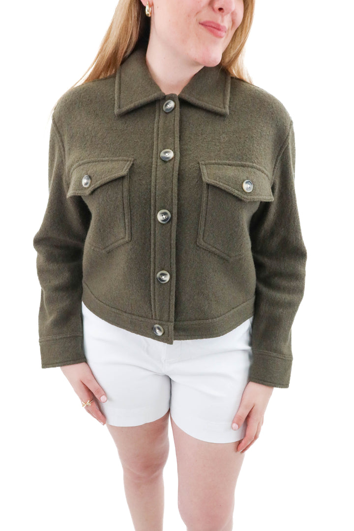 quince green merino wool cropped shirt jacket (m; retail $348)