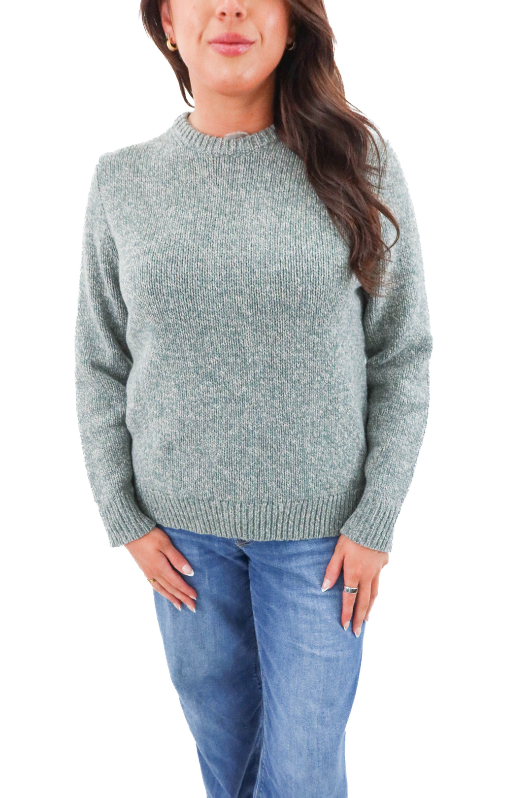 l.l. bean green marled wool sweater (m)