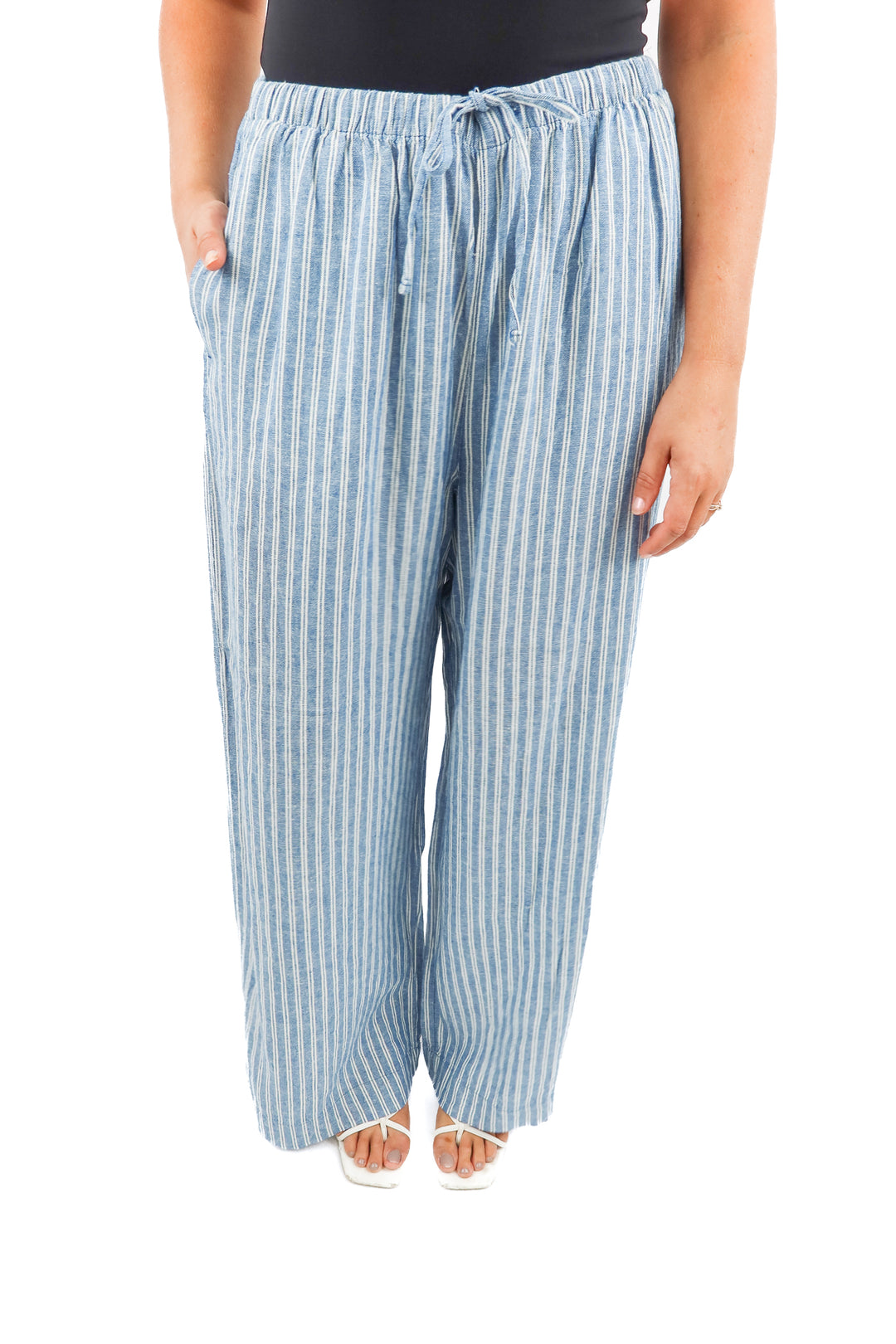 old navy blue white stripe wide leg pants NWT (L)