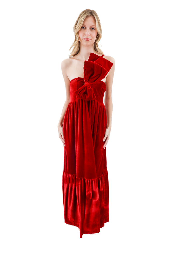Petal + Pup red velvet bow dress (M)