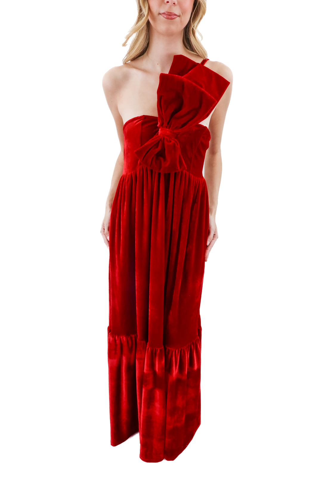 Petal + Pup red velvet bow dress (M)