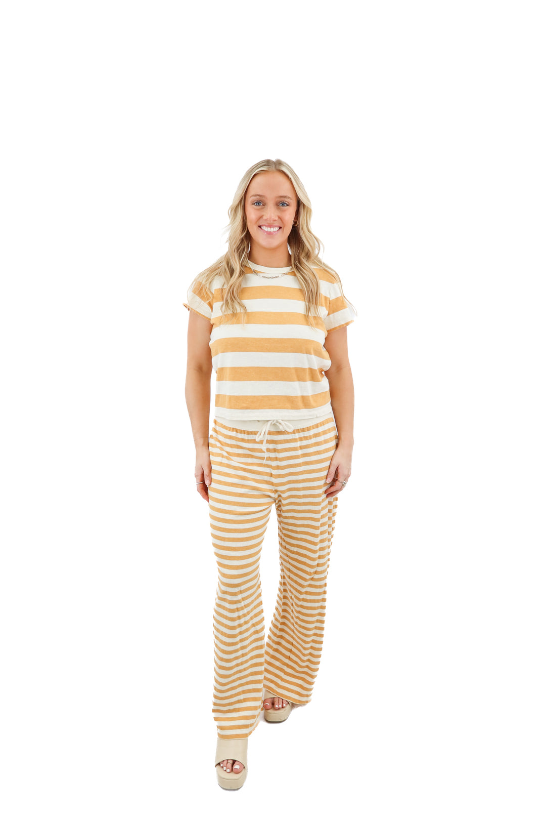 marine layer cream/yellow stripe top and pants set (M/L)