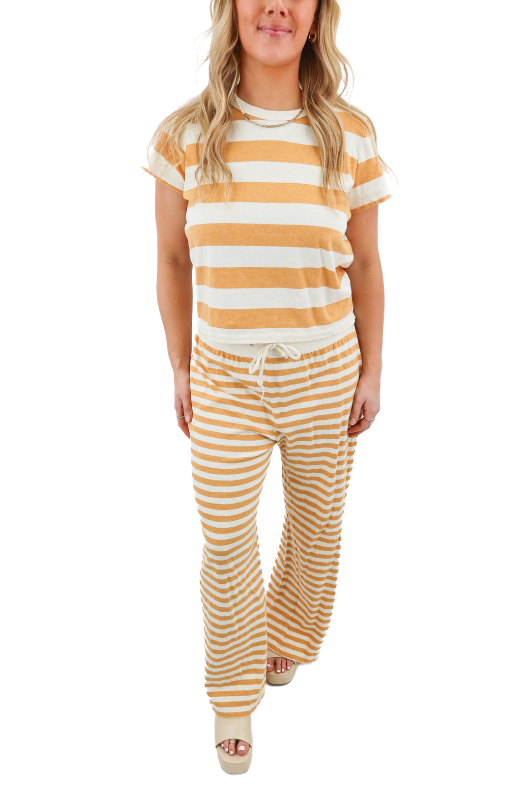 marine layer cream/yellow stripe top and pants set (M/L)