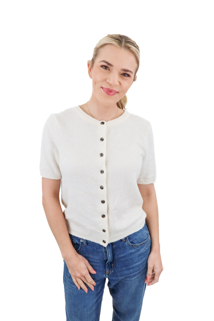 H&M cream shortsleeve cardigan (S)
