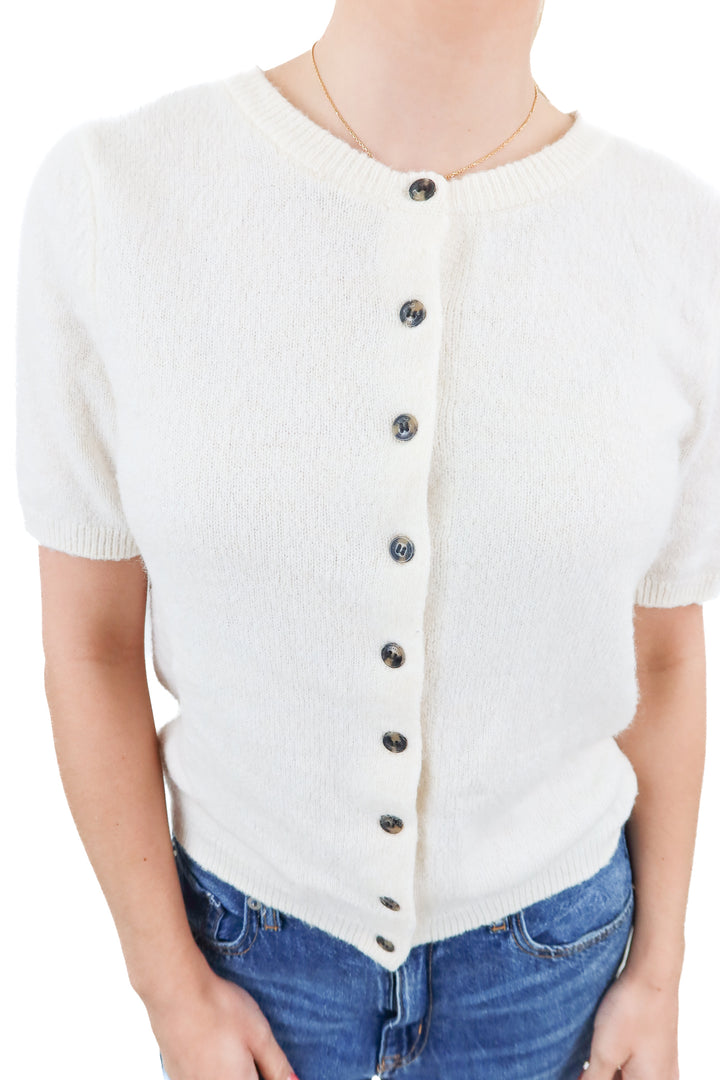 H&M cream shortsleeve cardigan (S)