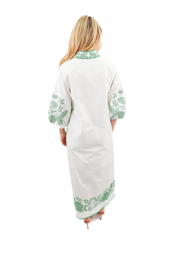 Hyacinth House White & Green Embroidery Arem Caftan (XS; retail $198)