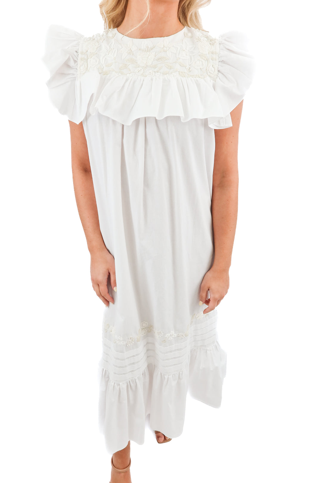Mi Golondrina white embroidered floral maxi dress (XS; retail $495)