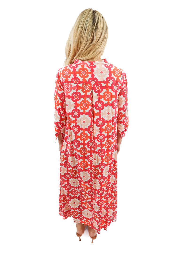 Ro's Garden pink printed long sleeve max dress (XS; retail $255)