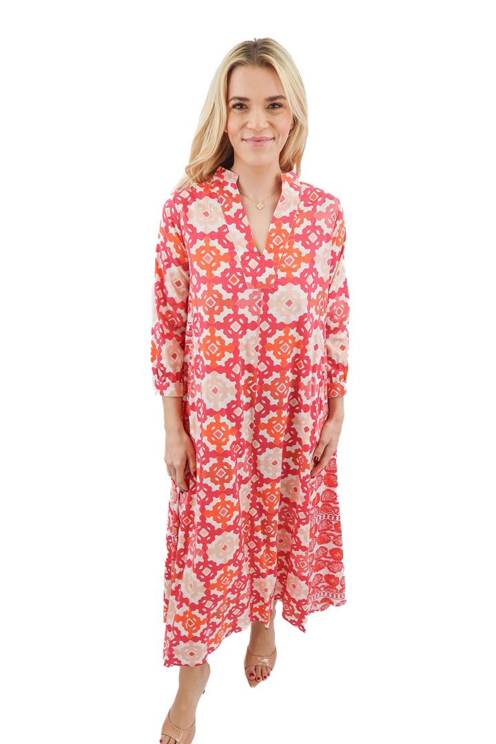 Ro's Garden pink printed long sleeve max dress (XS; retail $255)