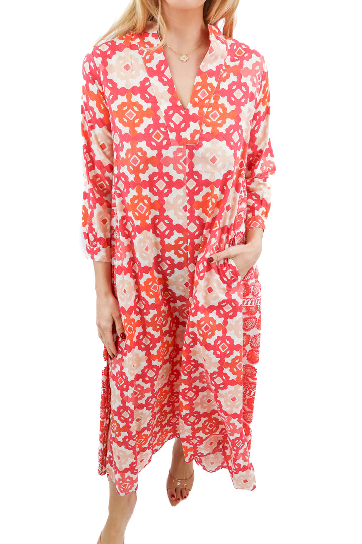 Ro's Garden pink printed long sleeve max dress (XS; retail $255)