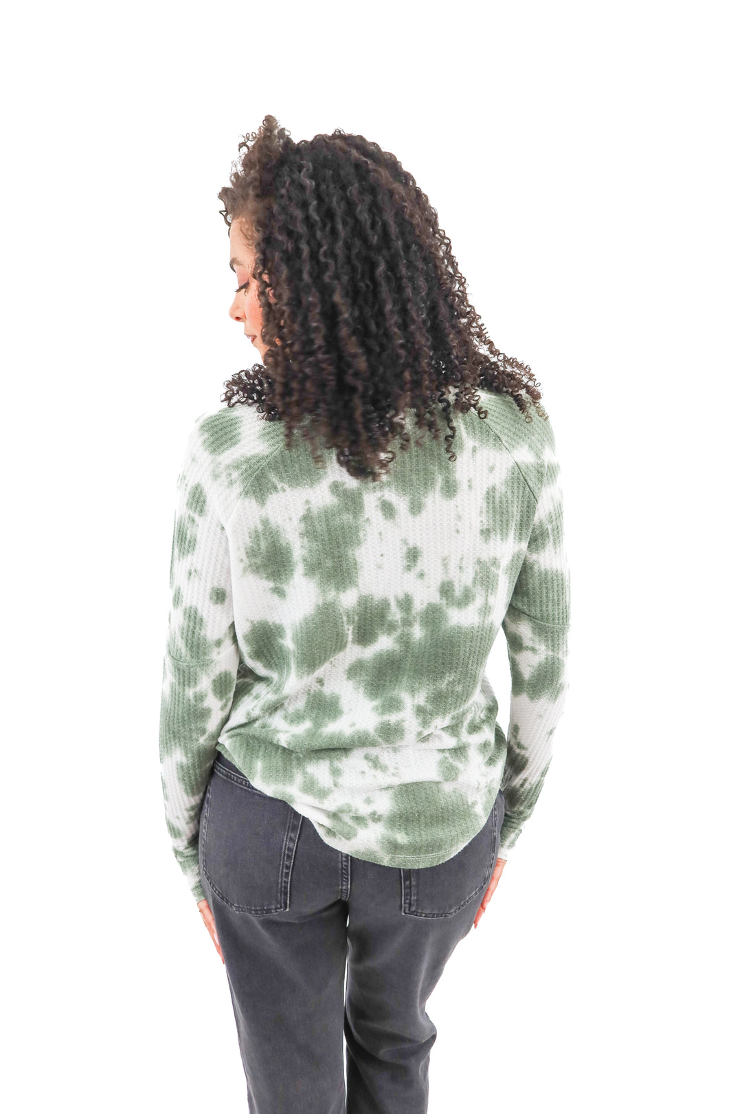 sweet romeo green tie dye waffle knit long sleeve top (M)
