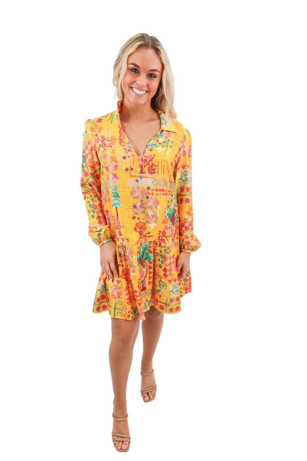 SALONI yellow floral drop waist silk dress (4; retail $495)