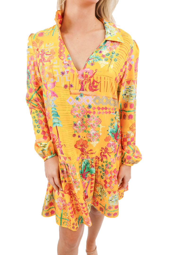 SALONI yellow floral drop waist silk dress (4; retail $495)