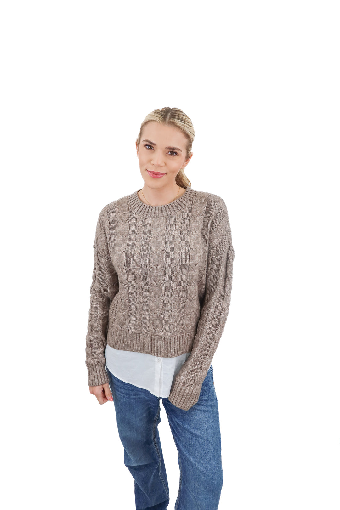 Design History taupe cable knit sweater (S)