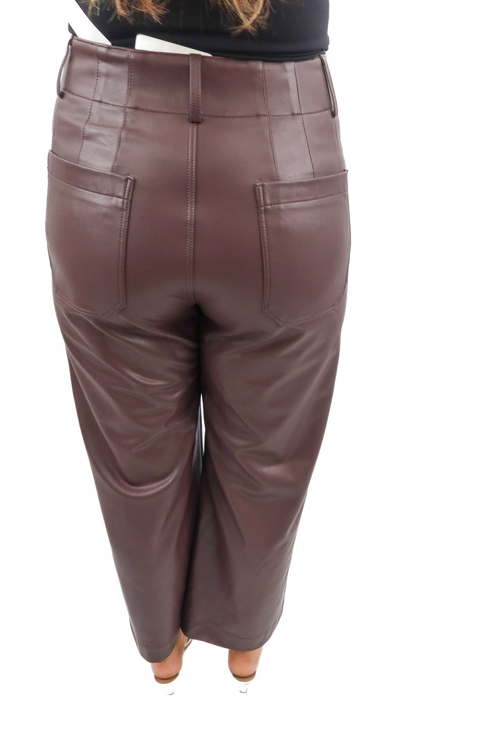 maeve brown vegan leather the colette pants (38/ US6; retail $150)