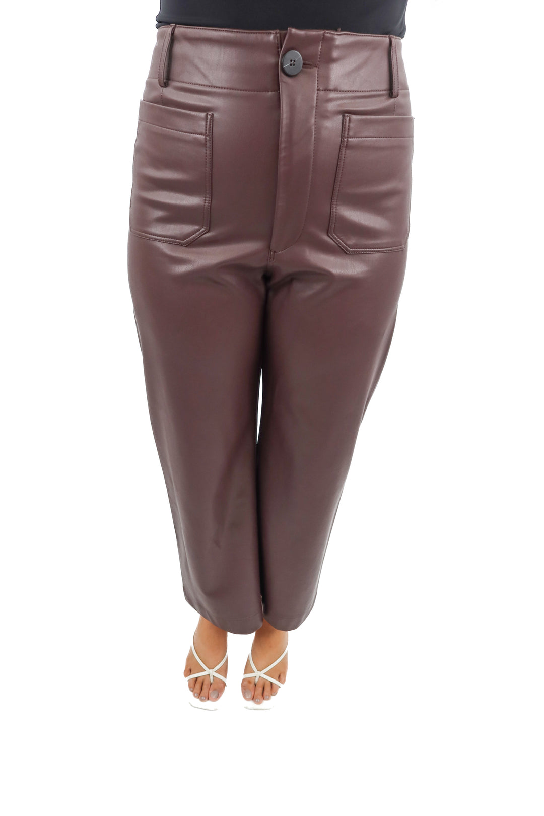 maeve brown vegan leather the colette pants (38/ US6; retail $150)