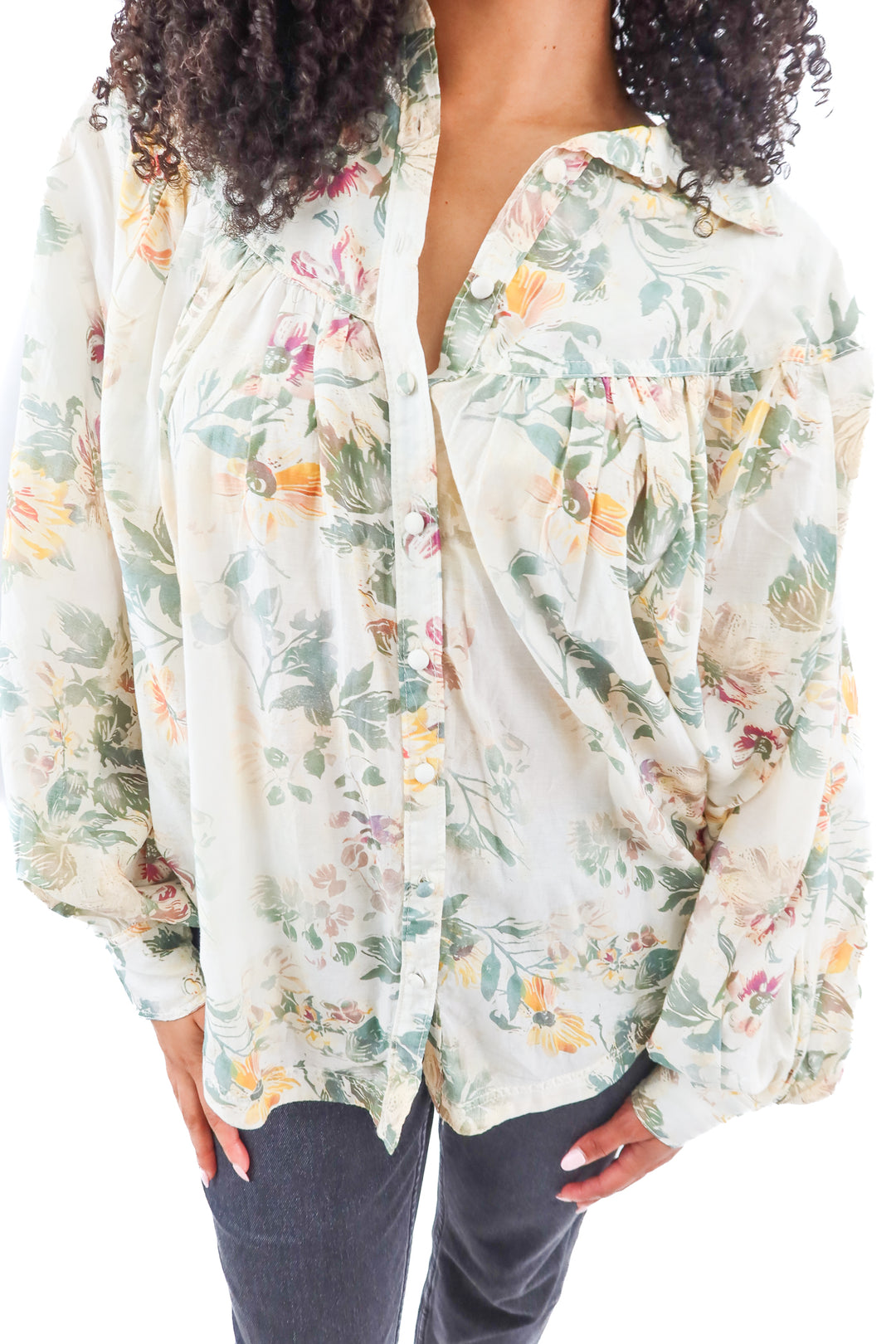 pilcro cream floral blouse (M; retail $118)