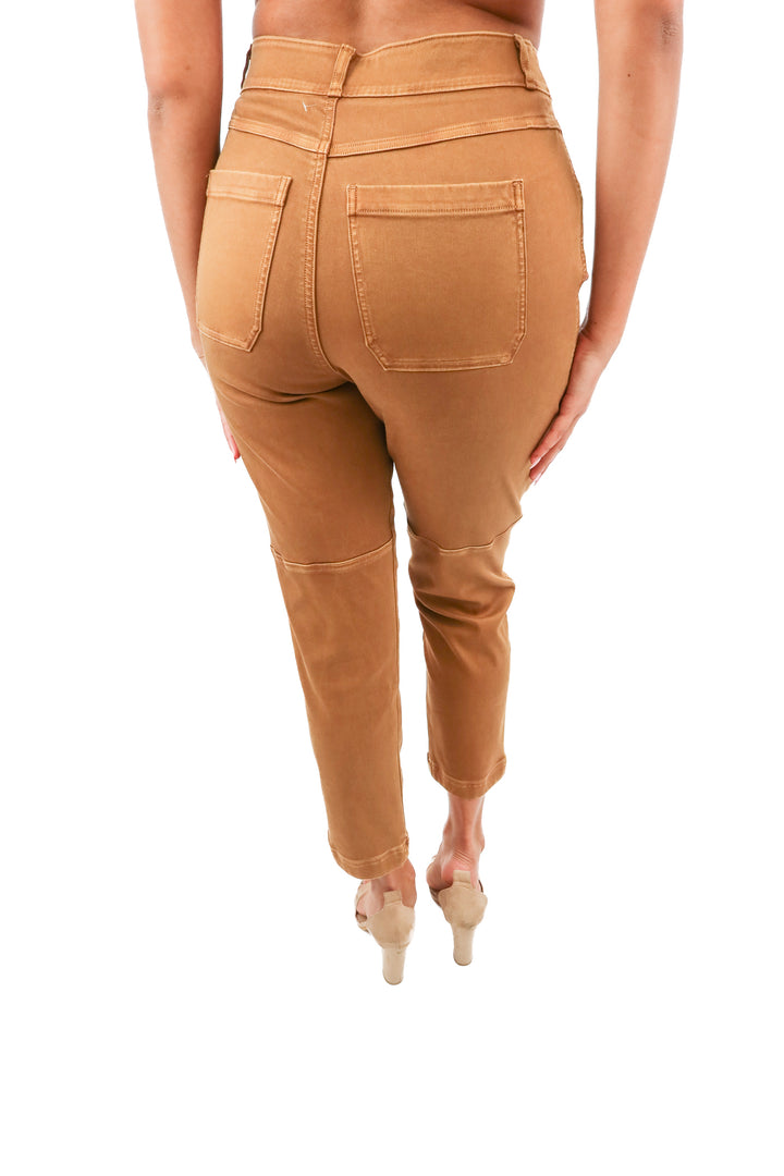 spanx brown stretch twill straight leg (m; retail $128)