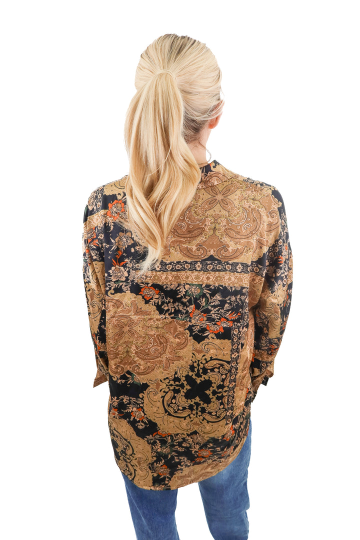 Vici brown paisley print satin blouse (S)