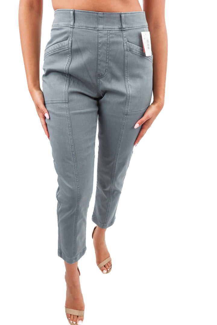 spanx grey stretch twill straight leg NWT (M; retail $128)